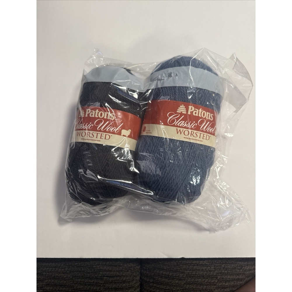 Patons Classic Wool Worsted Yarn 2 Skeins 100% Pure New Wool Mercury & New Denim